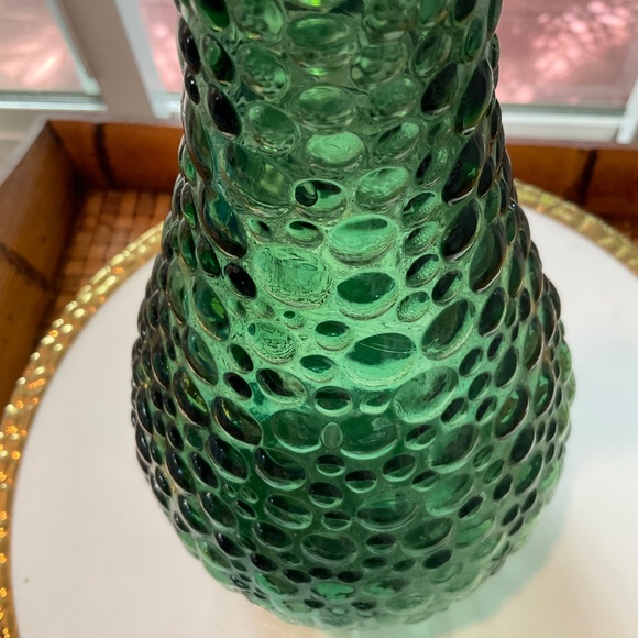 VTG MCM Empoli Green 15” Hobnail Bubble Glass Vase Genie Bottle - Picture 3 of 5